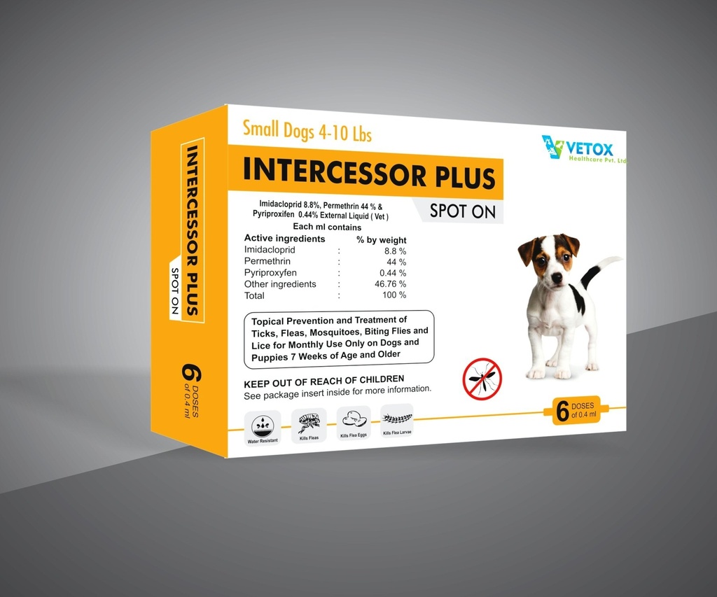 INTERCESSOR PLUS SPOT ON SMALL DOG 0,4ML - DOGS 4 - 10LBS